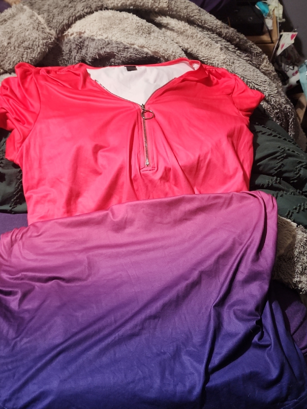 Pink Zip-Front Top with Purple Ombre Skirt As A Dress